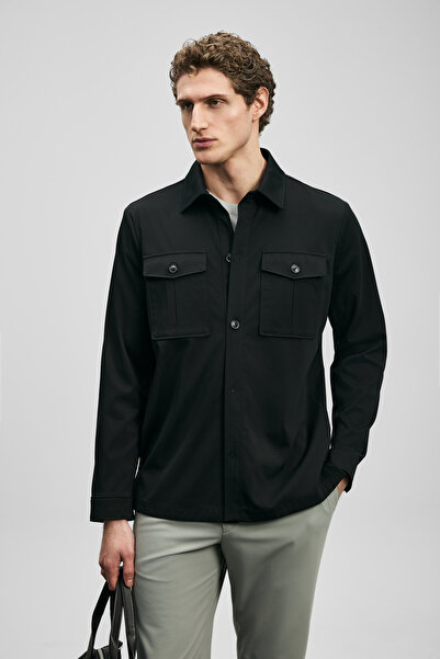 Lufian Ανδρικό πουκάμισο-τζάκετ Gary σε μαύρο χρώμα
