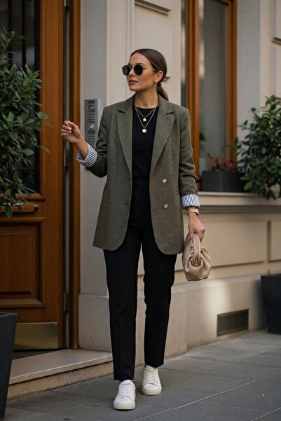 armonika Μπουφάν μπλέιζερ με διπλό στήθος Χακί με διπλή λεπτομέρεια - ARM-25K...