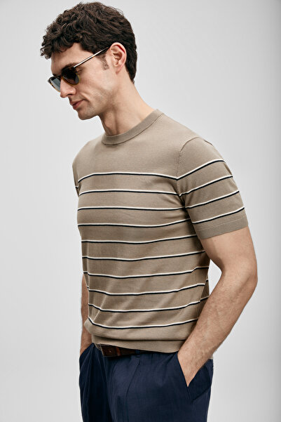 Lufian Ανδρικό πουλόβερ Danıel Βαμβάκι σε χρώμα άμμου