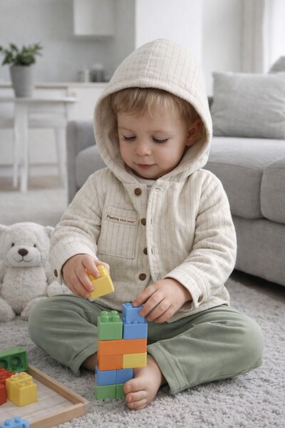Babyhola Erkek Bebek Bayramlık Takım Roket Baskılı Kapüşonlu Üçlü Set 2217
