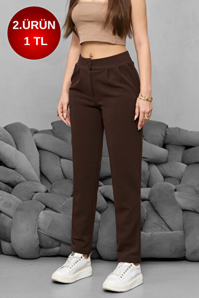 BİKELİFE Γυναικείο υφασμάτινο παντελόνι με ψηλόμεσο Lycra ελαστικό καρότο