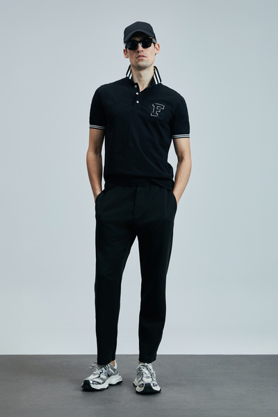 Lufian Ανδρικό μπλουζάκι Everes μαύρο με λαιμόκοψη πόλο 111040216