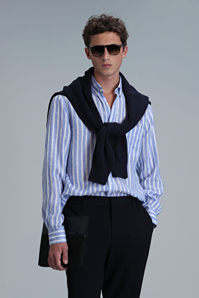 Lufian London Men's Linen Shirt Regular Fit Blue