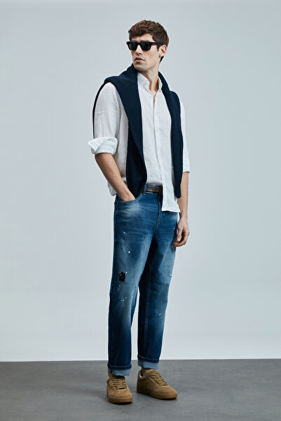 Lufian Salvator Smart Jean Men's Trousers Slim Fit Blue