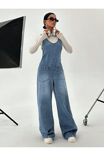 HerTon Τζιν ολόσωμη φόρμα με φαρδιά μπατζάκια, πλενόμενη