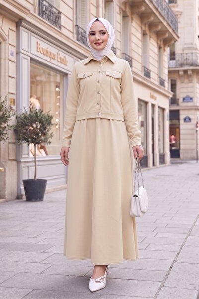 Bestenur Σετ Μπουφάν Φούστα Scuba Διπλό 1614 - Μπεζ