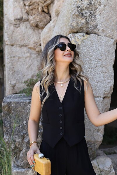 bytugcekaya Μαύρο με πέντε κουμπιά Γιλέκο