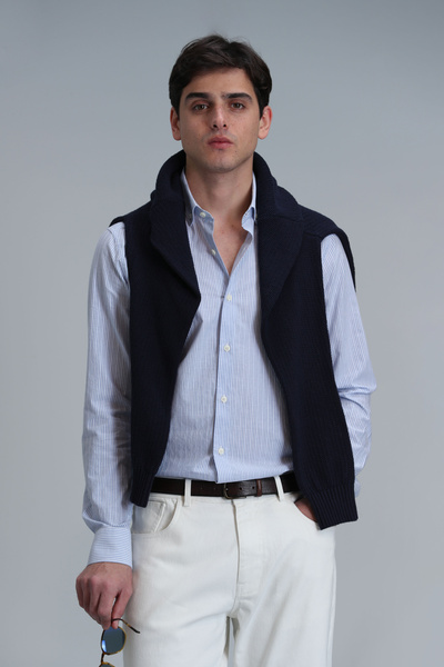 Lufian Varda Men's Basic Shirt Comfort Slim Fit Blue