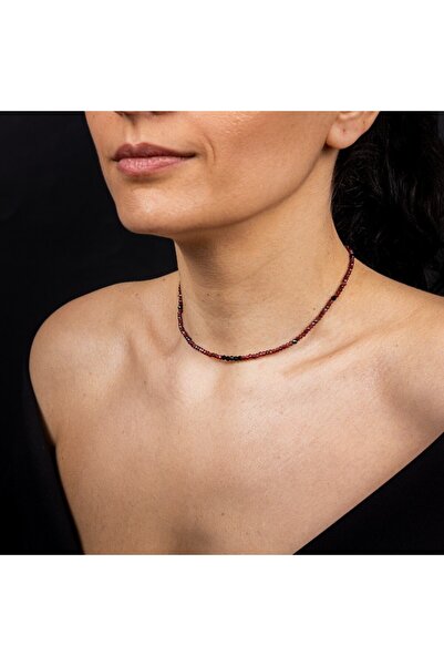 Ezera Κολιέ Ania Choker από γρανάτη και μαύρο σπινέλιο