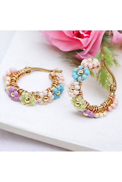 Ezera - Μικρά πολύχρωμα σκουλαρίκια από χάντρες, 25x25 χιλ.