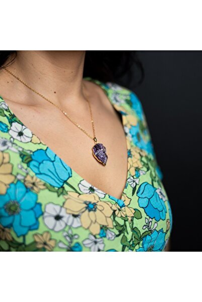 Ezera Κολιέ με Αμέθυστο και Βέλος, Kymaia, Επιχρυσωμένος Χαλκός 18Κ