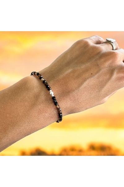 Ezera Βραχιόλι Betty από κρύσταλλα αχάτη καφέ με ασήμι 925