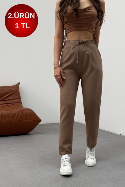 BİKELİFE Γυναικείο υφασμάτινο παντελόνι με ψηλόμεσο μήκος μέχρι τον αστράγαλο