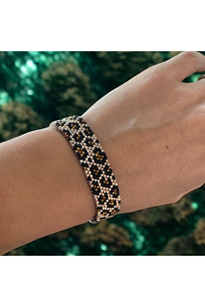 Ezera Κομψό φαρδύ βραχιόλι με animal print, χειροποίητο από χάντρες Miyuki