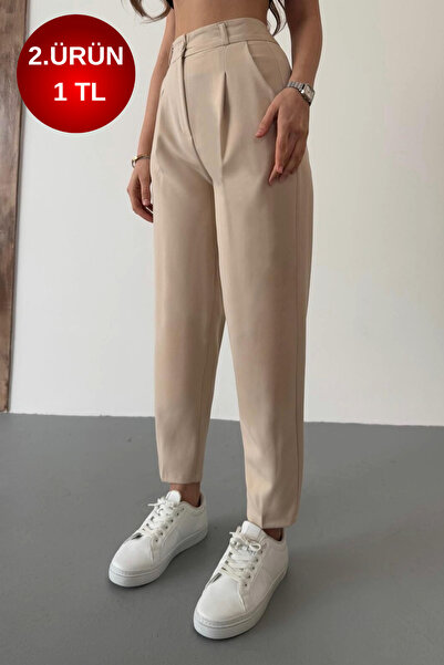 BİKELİFE Γυναικείο υφασμάτινο παντελόνι με ψηλόμεσο καρότο