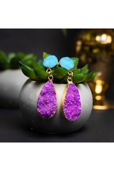 Ezera Σκουλαρίκια Druzy Agate Drop Bimala Gold Plated 18K