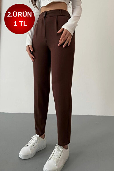 BİKELİFE Γυναικείο υφασμάτινο παντελόνι με ψηλόμεσο ελαστικό καρότο