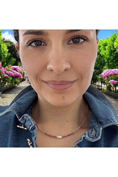 Ezera Χειροποίητο κολιέ Elina Choker από Salmon Miyuki με ροδοχροσίτη και επι...