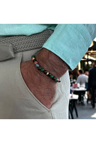 Ezera Ανδρικό πολύχρωμο βραχιόλι από χάντρες Emperor Stone και σανταλόξυλο, 1...