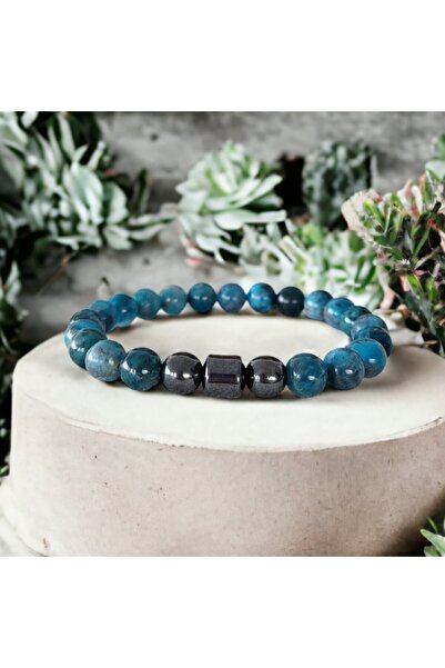 Ezera Ανδρικό βραχιόλι με πέτρες Shaan από απατίτη και αιματίτη, χάντρες 8 χι...