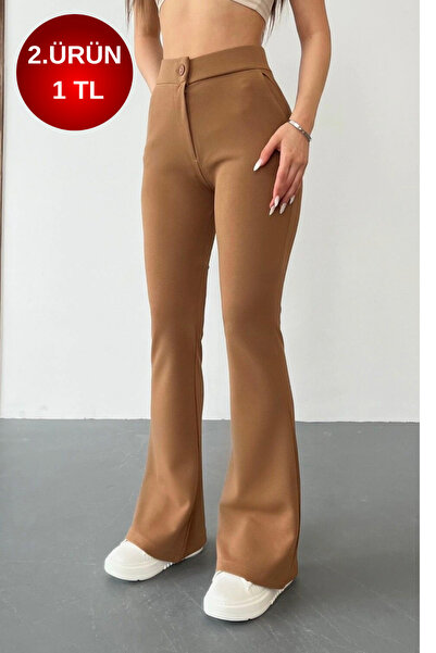 BİKELİFE Γυναικείο υφασμάτινο παντελόνι με ψηλόμεσο Lycra Stretchy Flare Leg