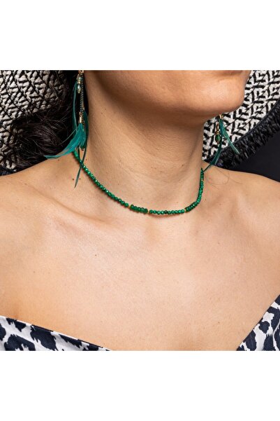 Ezera Κολιέ Vishal Choker με Συνθετικό Μαλαχίτη και Νεφρίτη