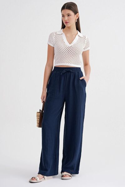 Hiccup Pantaloni din muselină texturată cu talie înaltă Mixray