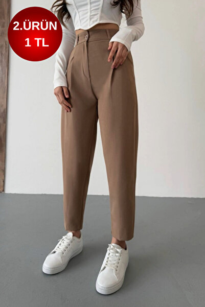 BİKELİFE Γυναικείο υφασμάτινο παντελόνι με ψηλόμεσο καρότο