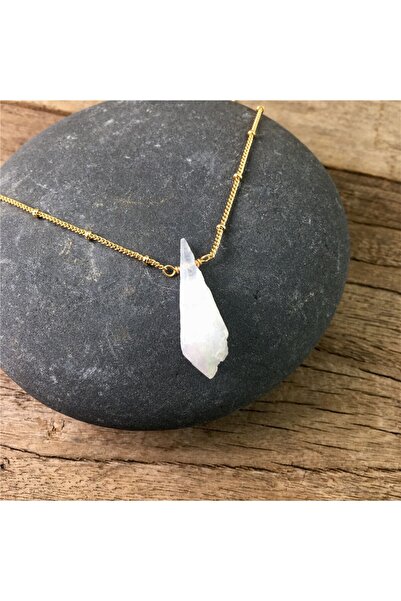 Ezera Κολιέ με Κρυστάλλινο Μενταγιόν Φεγγαρόπετρας, Kala Επιχρυσωμένο 18Κ