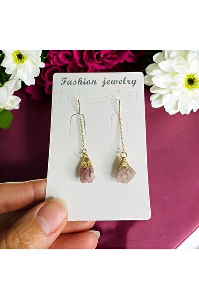 Ezera Μακριά σκουλαρίκια με ακατέργαστο ρουμπίνι, επιχρυσωμένα με χρυσό