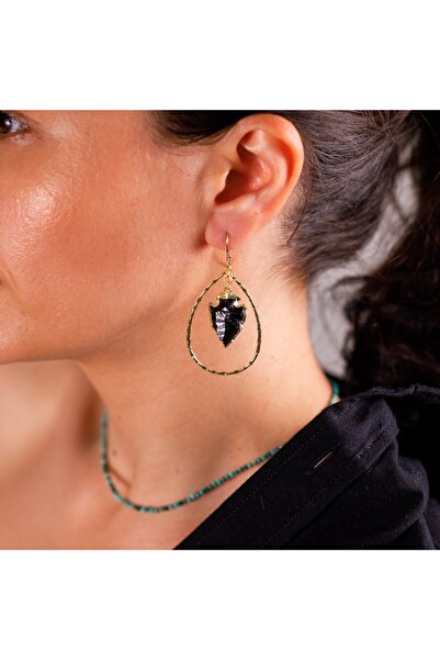 Ezera - Σκουλαρίκια σε σχήμα βέλους από οψιδιανό, 50 mm