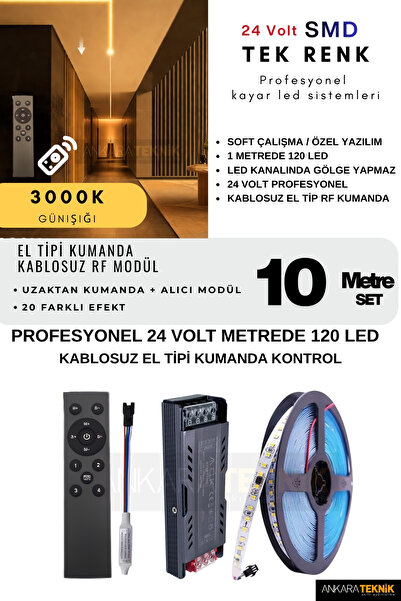 ankarateknik Tavan/Duvar Black Kumanda RF Kontrol Kayar Led Sistemi | 24 Volt...