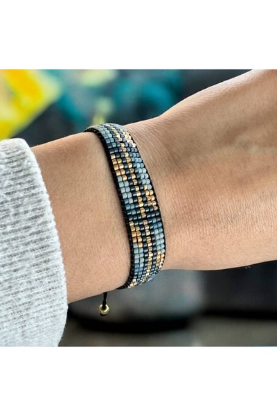 Ezera Γυναικείο βραχιόλι Miyuki με κορδόνι, Jouri σε μεταλλικές αποχρώσεις γκ...