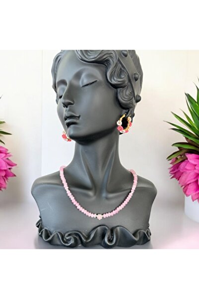 Ezera Κομψό κολιέ choker Anita με ροζ κρύσταλλα νεφρίτη και αξεσουάρ από ασήμ...