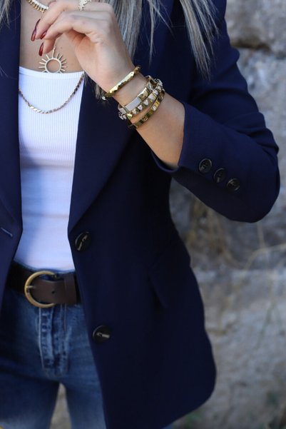 bytugcekaya Sacou premium cu detalii striate, bleumarin