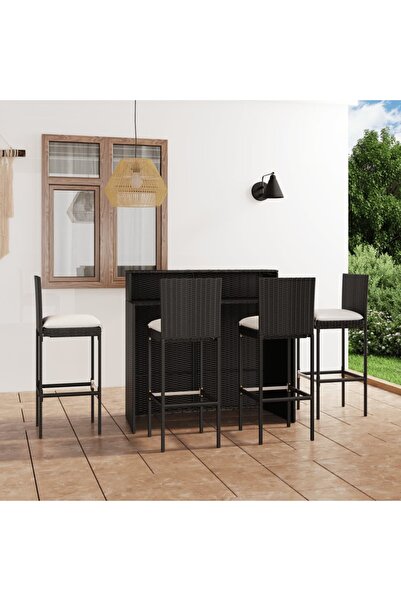 Concept Set mobilier bar de grădină cu perne, 5 piese, negru