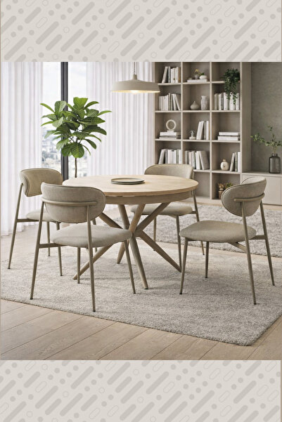 VETROWOOD Nehir Silves Açılır Yuvarlak Masa Takımı 103-137 cm Metal Ayak 4 Ay...