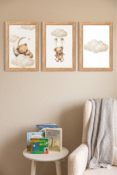 NaturessCo Σετ ζωγραφικής για παιδικό δωμάτιο με 3 τυπωμένα ξύλινα πλαίσια με...