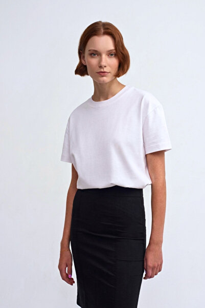 GUARAZ Γυναικείο 100% οργανικό βαμβάκι Relaxed Fit Στρογγυλό λαιμό Λευκό μπλο...