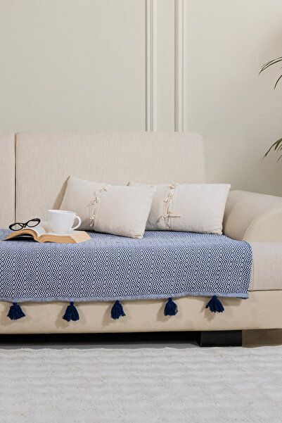 Lux Touch Κάλυμμα καναπέ Navy Blue Lavi Pompom - 115x200 cm Καναπές Πολυθρόνα...