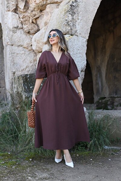 bytugcekaya Φόρεμα μουσελίνας με μπαλόνι καφέ