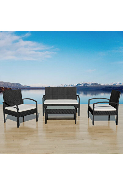 Concept Set mobilier de grădină cu perne, 4 piese, negru, poliratan