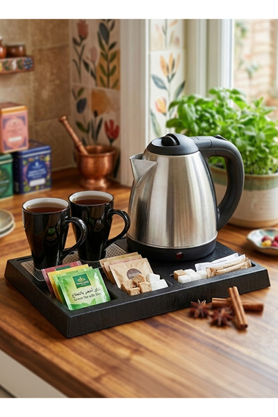 TOSCANA U 1.2L 1350W Electric Kettle with Serving Stand and 2 Ceramic Cups, S...