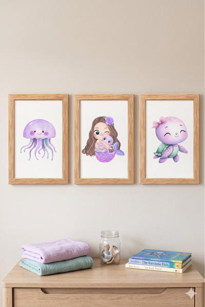 NaturessCo Σετ ζωγραφικής για παιδικό δωμάτιο με 3 τυπωμένα ξύλινα πλαίσια με...