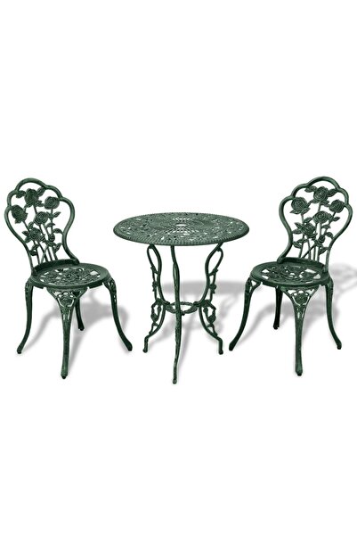 Concept Set mobilier de bistro, 3 piese, verde, aluminiu turnat