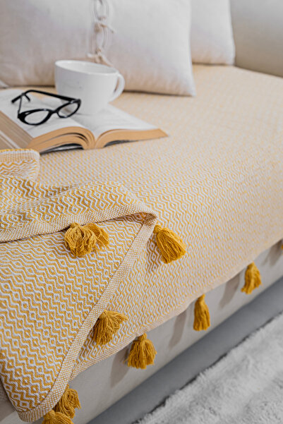 Lux Touch Κάλυμμα καναπέ Lavi Pompom κίτρινο - 115 x 200 cm, Πολυθρόνα καναπέ...