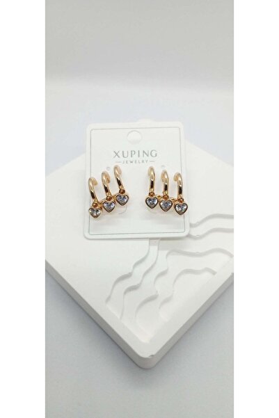ndjewelry Gold rose color triple appearance stone heart earrings