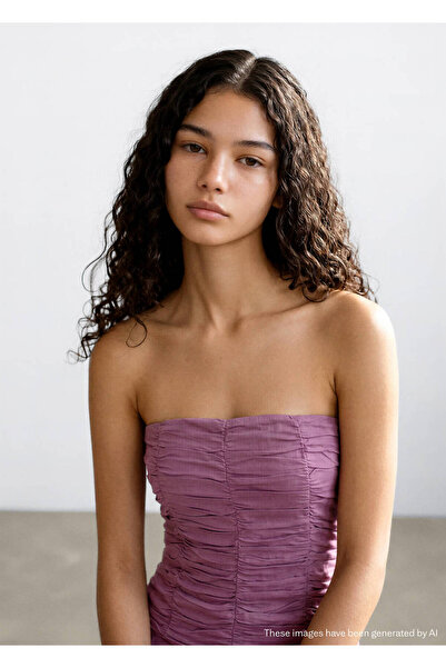 Mango Teen Drape straplez elbise