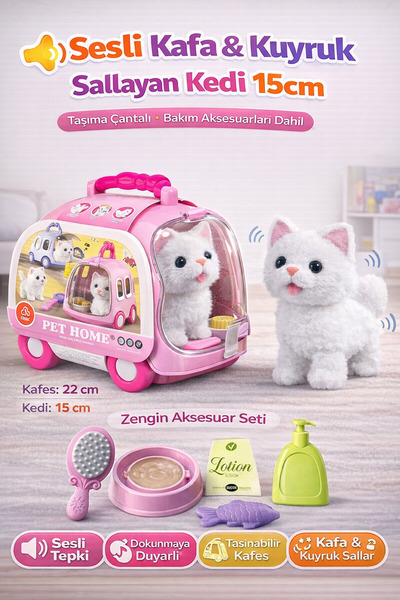 YILDIRIM OYUNCAK Taşıma Araba Çantalı Hareketli Pilli Kedi Set - Aksesuarlı H...