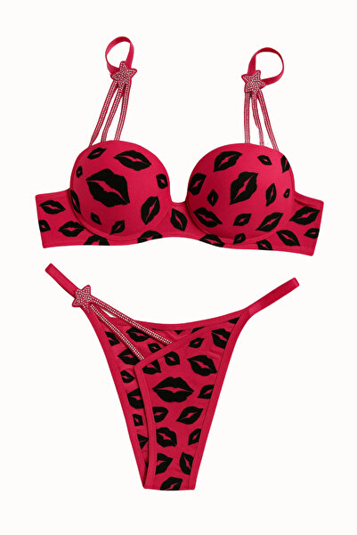 LİBELLA İÇ GİYİM Premium Series 2-Piece Push up Bra and Thong Set Star Detail...
